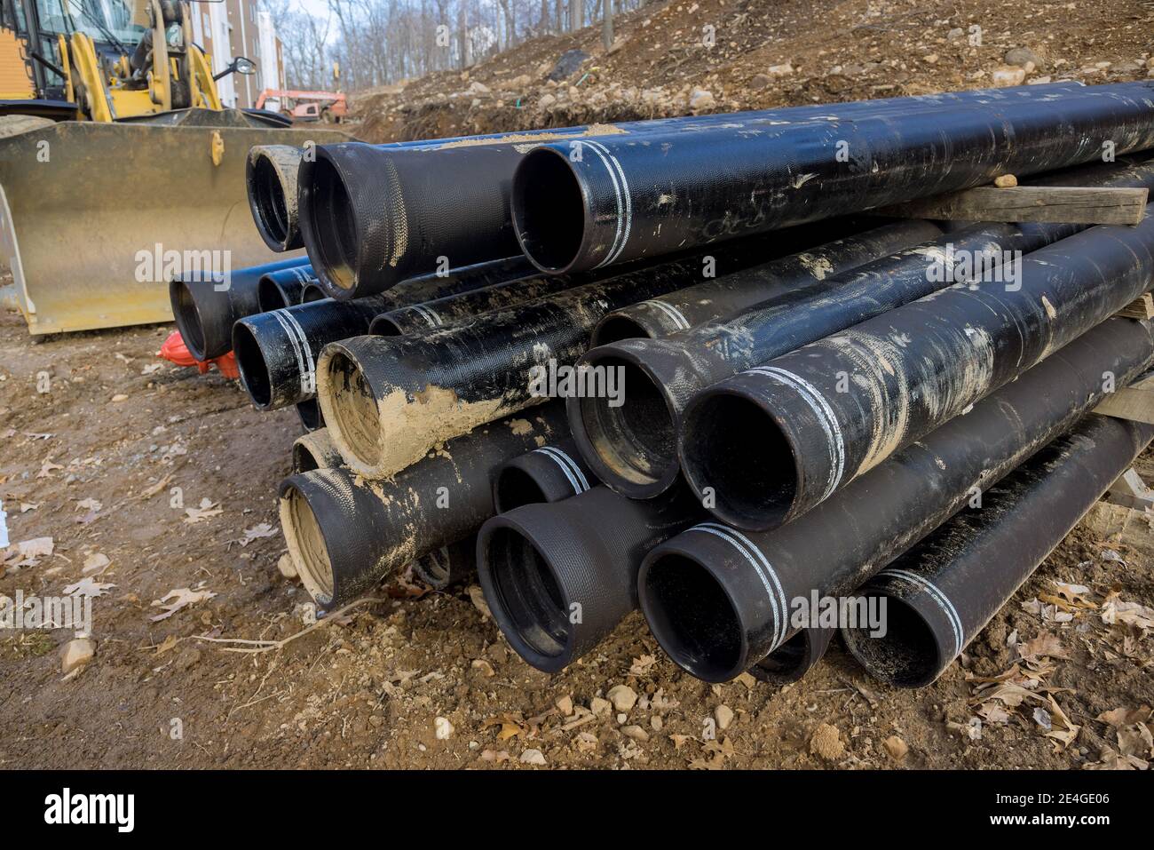 Black plastic water pipes PVC on installation of under in residential property the water supply