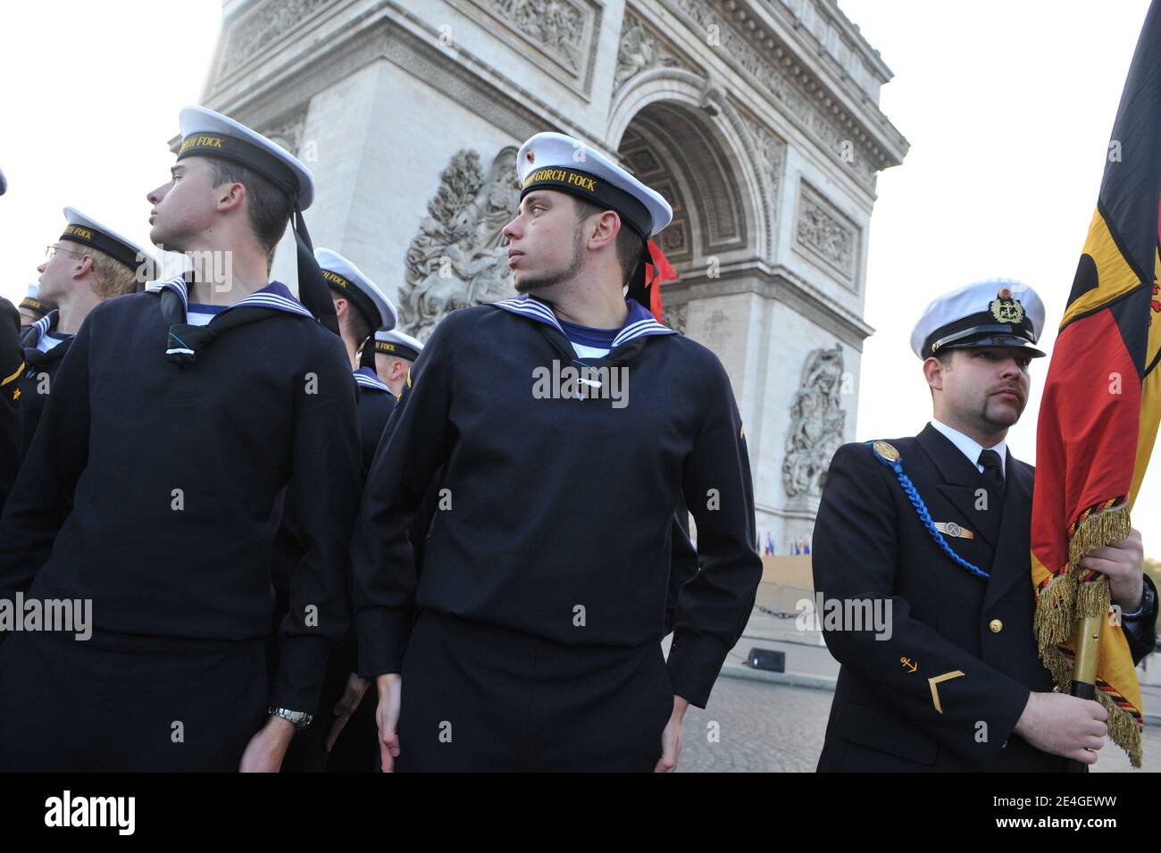 German marines attend the Arc de Triomphe in Paris, France on November 11, 2009 during an Armistice Day ceremony, marking the 91th anniversary of the end of World War I. Photo by Thierry Orban/ABACAPRESS.COM Stock Photo