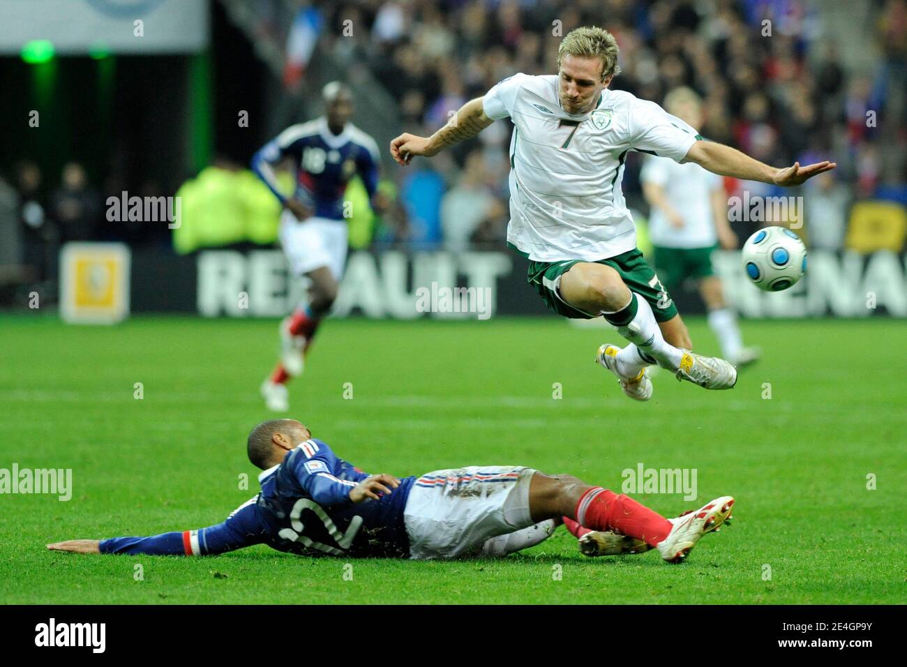 France's Thierry Henry battles Republic of Ireland's Liam Lawrence during World Cup Play-off soccer match, France vs Republic of Ireland in Stade de France, Saint-Denis,, France, on November 18, 2009. The Match ended in a 1-1 draw. Photo by Philipe Montigny/ABACAPRESS.COM Stock Photo