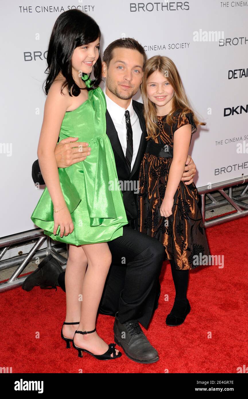 Bailee Madison, Tobey Maguire and Taylor Geare attend the New York