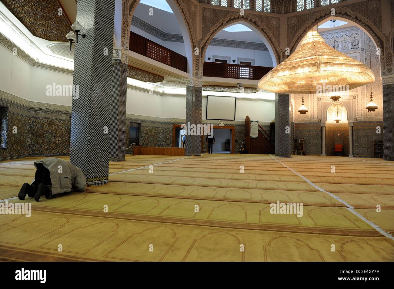 View of prayer room at the Geneva mosque in the neighbourhood of Le ...