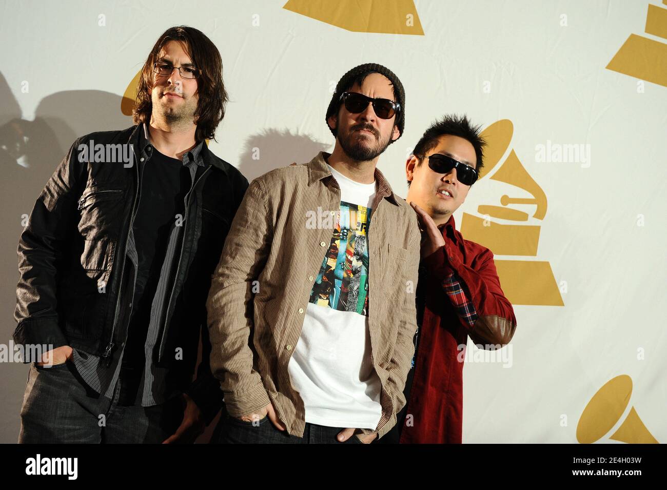 Rob Bourdon, Mike Shinoda and Joe Hahn attend the GRAMMY Nominations Concert Live held at the Nokia Club, downtown Los Angeles, California on December 2, 2009. Photo by Lionel Hahn/ABACAPRESS.COM (Pictured: Rob Bourdon , Mike Shinoda, Joe Hahn, linkin park) Stock Photo
