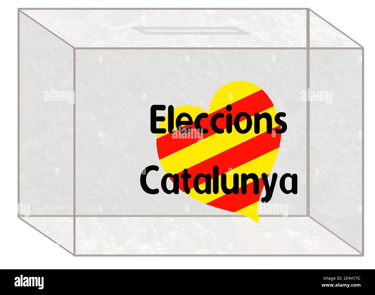 Image of a ballot box for the elections to the Parliament of Catalonia in Spain, in which there is a heart with the Catalan flag Stock Photo