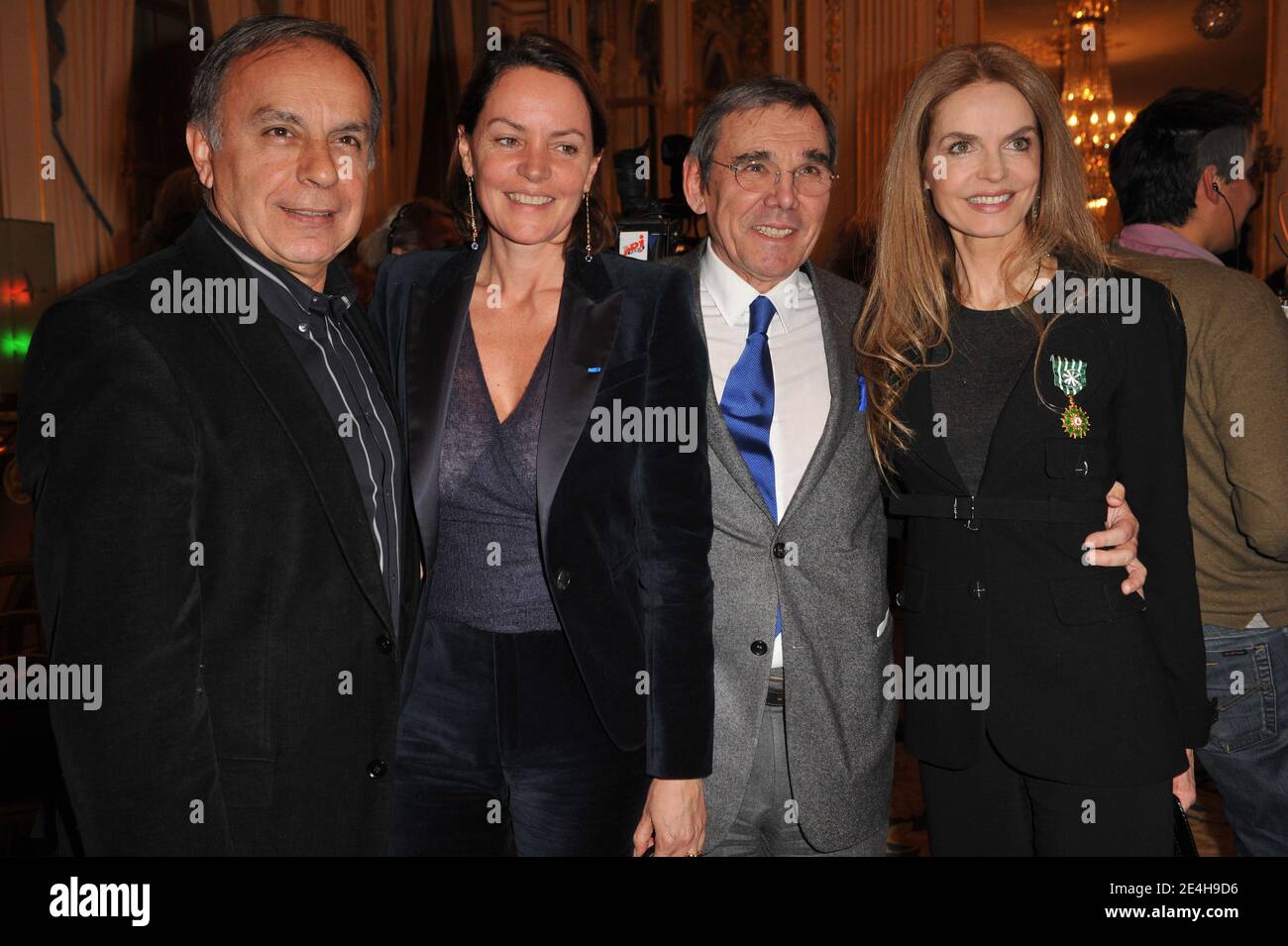 French actress Cyrielle Claire (R), here with her husband and Cendrine ...