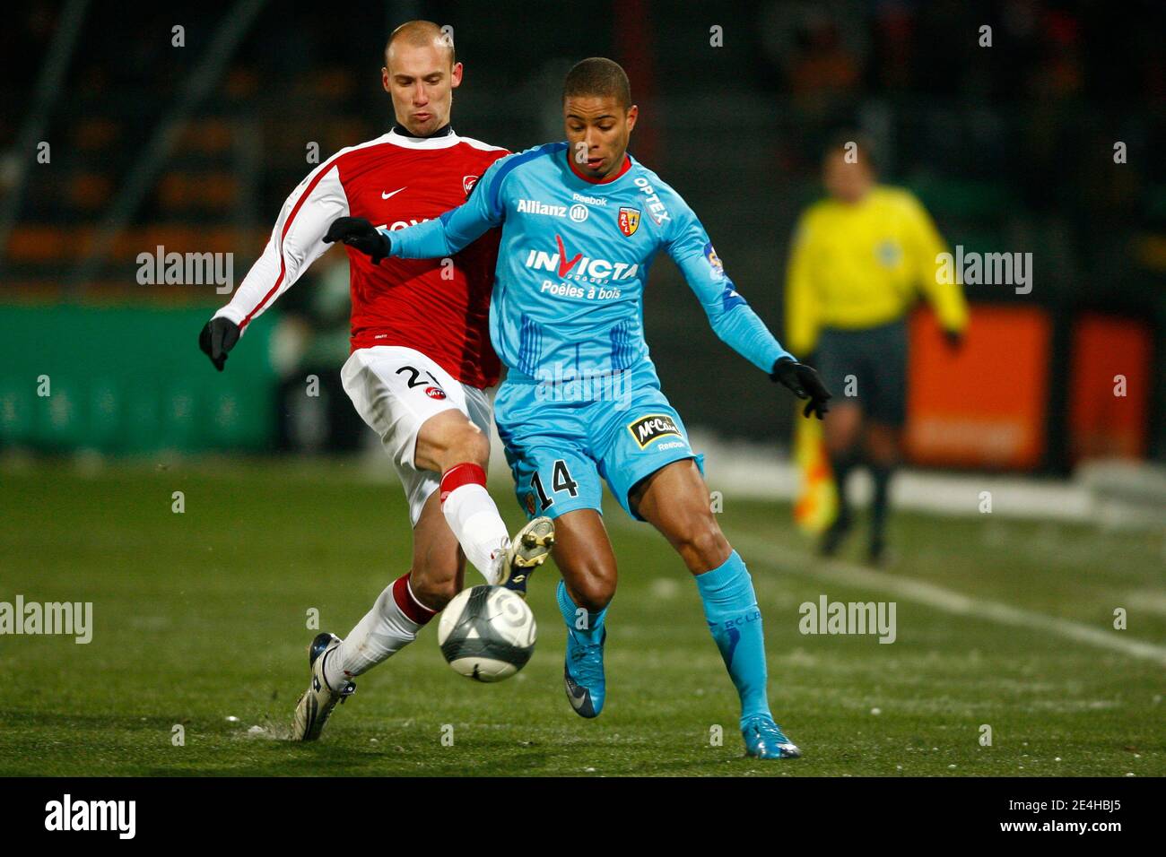 Valenciennes Renaud Cohade Fights For The Ball With Lens Kevin Monnet Paquet During The French First League Soccer Match Between Valenciennes Fc Vafc And Racing Club De Lens Rcl At Nungesser Stadium In Valenciennes Renaud Cohade Fights For The Ball With Lens Kevin Monnet Paquet During The French First League Soccer Match Between Valenciennes Fc Vafc And Racing Club De Lens Rcl At Nungesser Stadium In