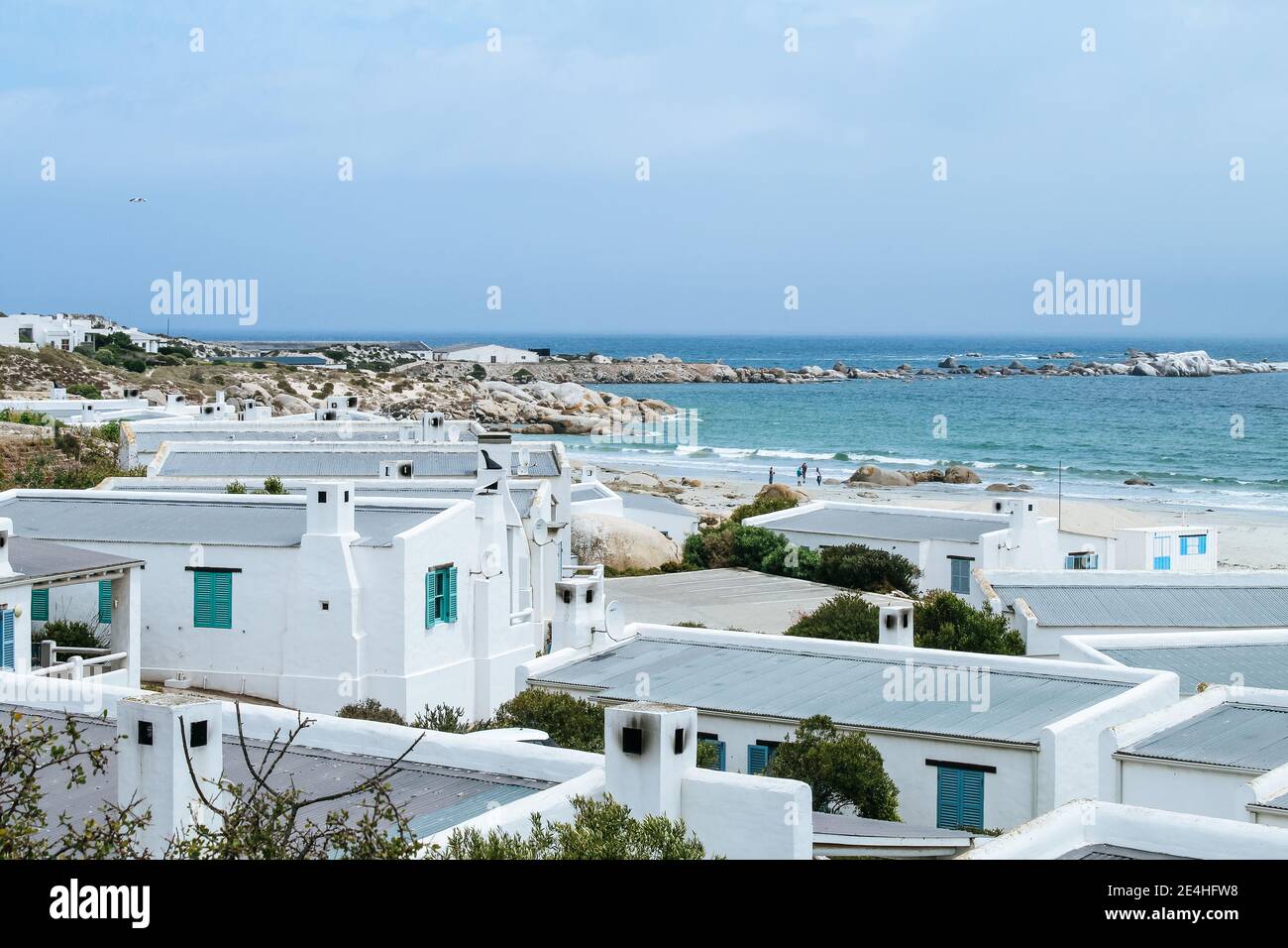 The picturesque coastal town Paternoster with its white houses by the beach on the Western Cape of South Africa Stock Photo