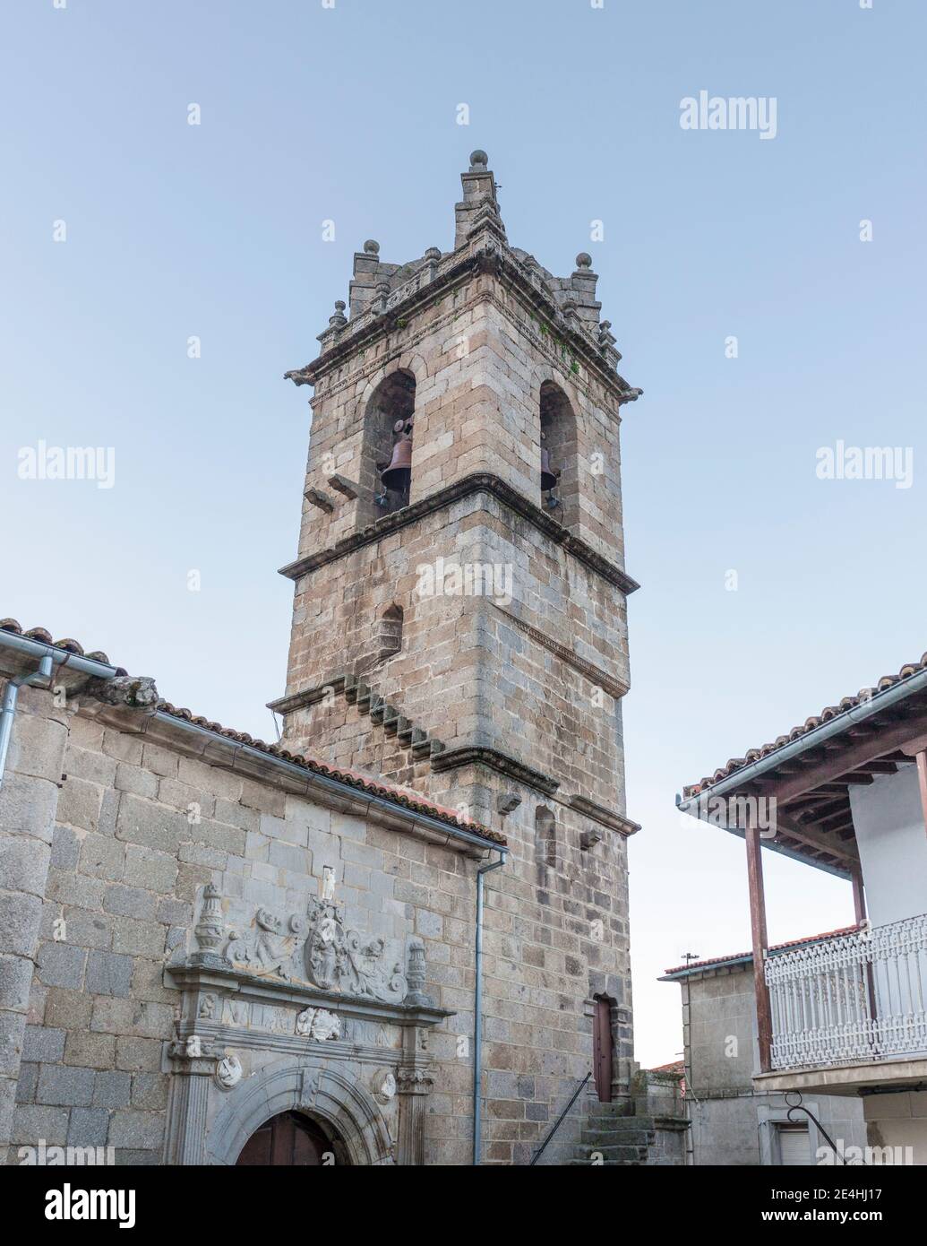 Church of Santa Maria de la Asuncion of Banos de Montemayor. Nice Village of Ambroz Valley, Caceres, Extremadura, Spain Stock Photo