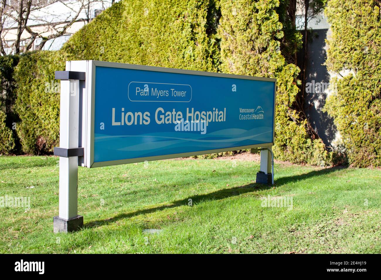North Vancouver, British-Columbia, Canada - 01-23-2021: The entry way sign to the Lions Gate Hospital, part of the Vancouver Coastal Health authority Stock Photo