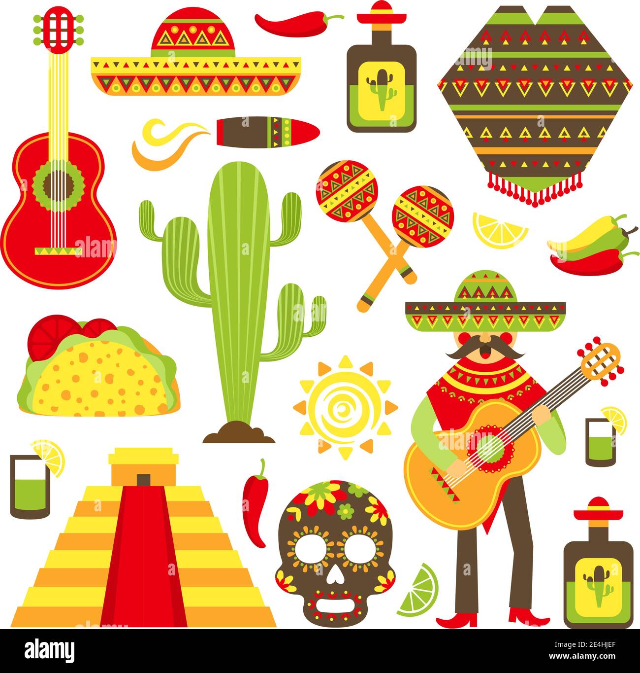 Mexico travel symbols decorative icon set isolated vector illustration Stock Vector