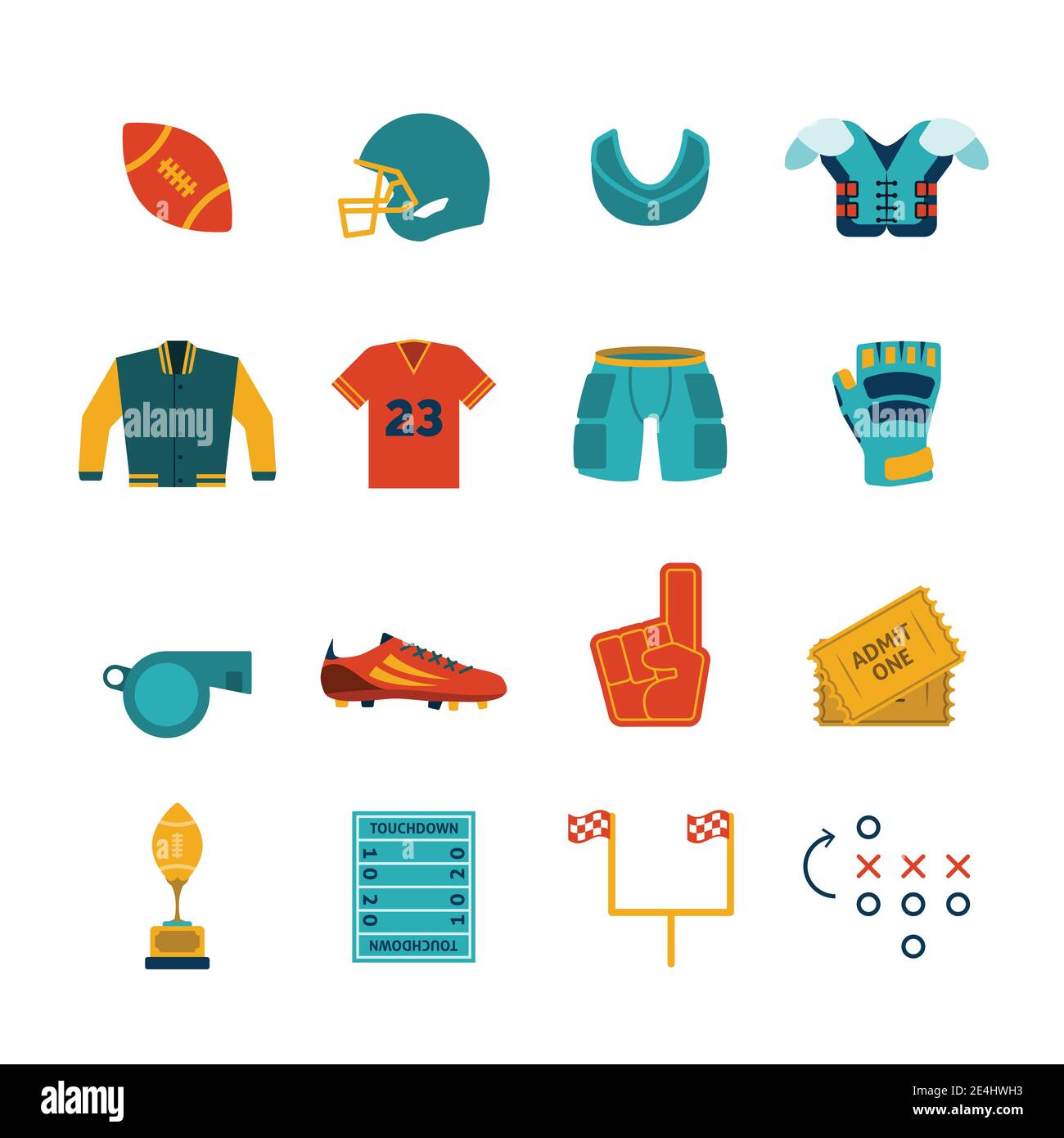 Rugby game accessories flat pictograms collection with chest protective gear and gum shield abstract isolated vector illustration Stock Vector