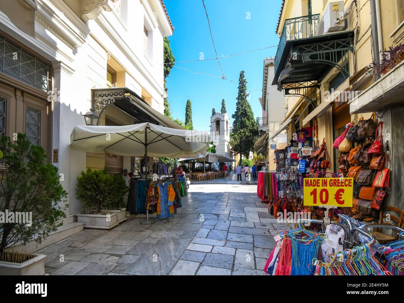 A typical row of souvenir stores, gift shops and cafes in the Plaka