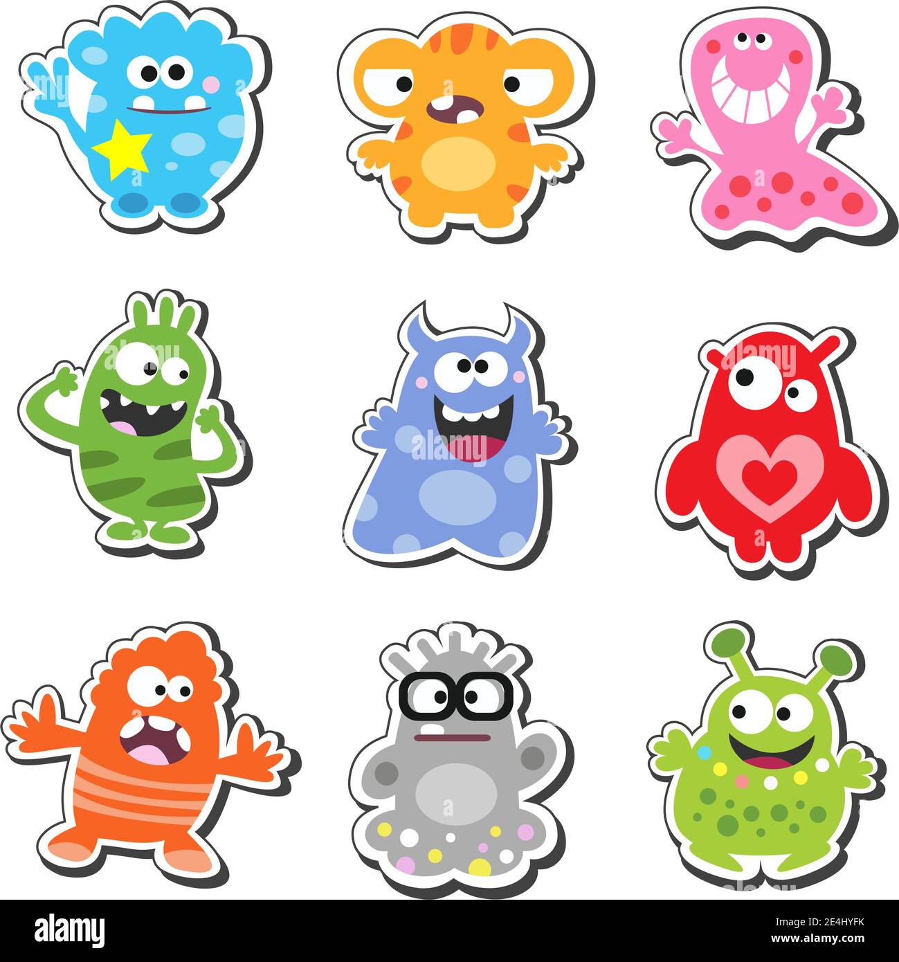 Cartoon funny & cute monsters icons set, isolated vector illustration ...