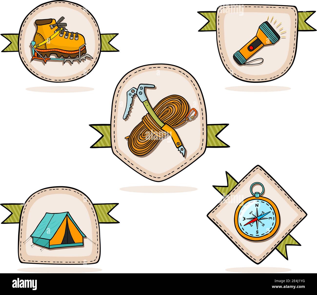 Mountain hiking set of badges vector illustration Stock Vector