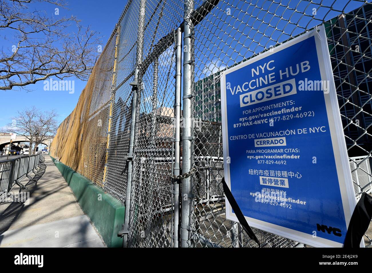 The COVID-19 Vaccine Hub at the Aviation High School in Queens, is shut  down due to a shortage of vaccine supply in New York, NY, January 23, 2021.  New York City has