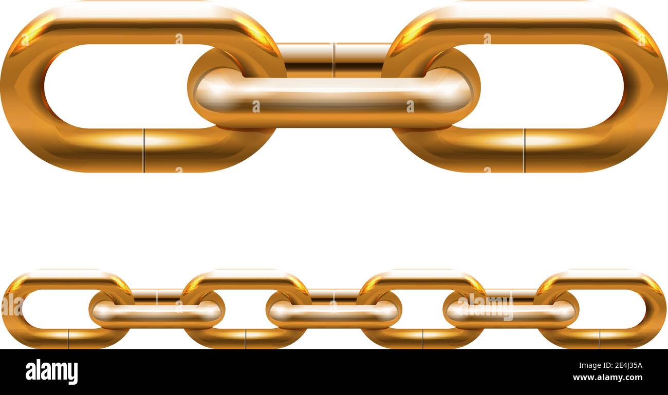 Golden metal chain links vector illustration isolated Stock Vector