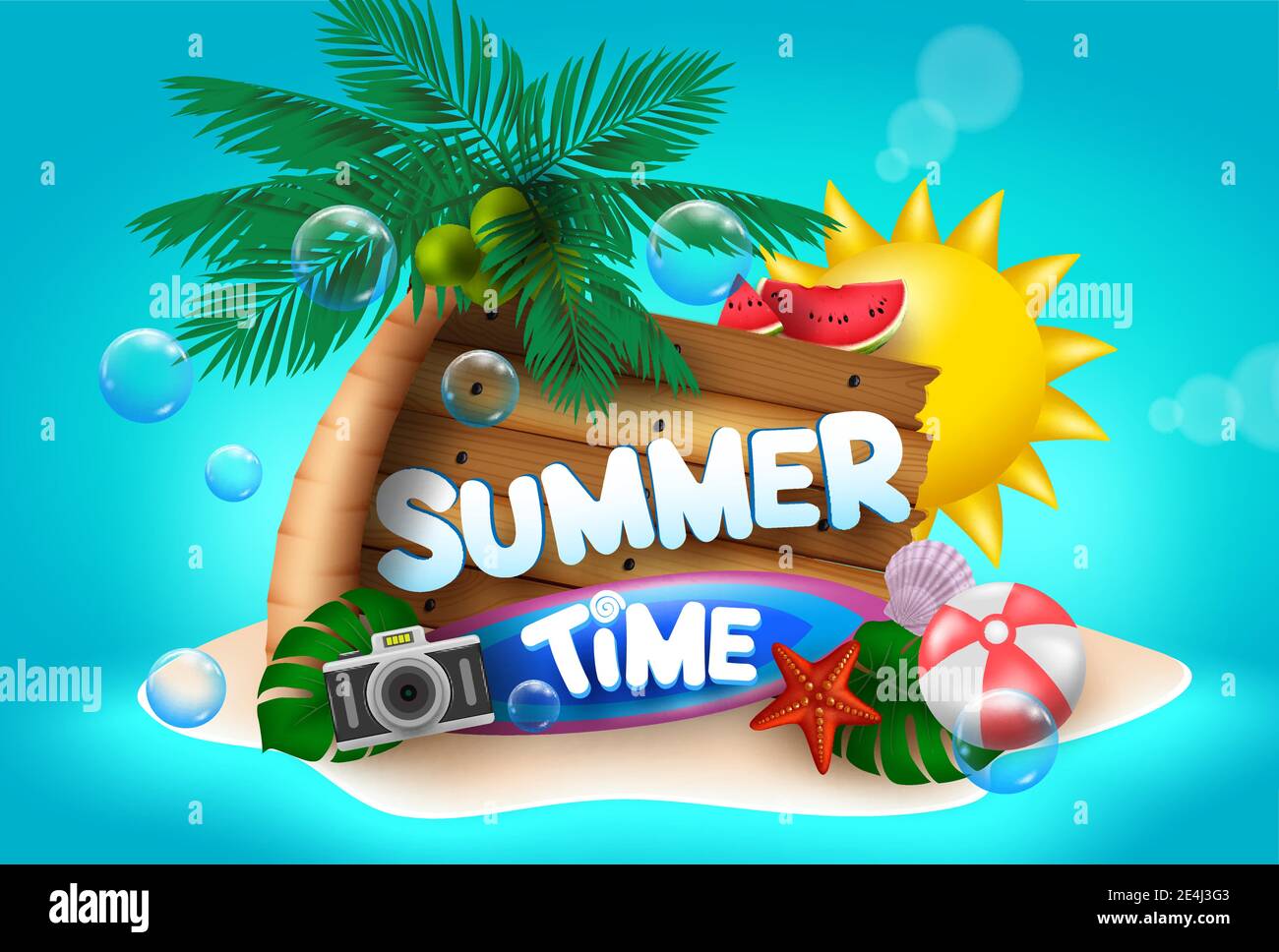 Summer time vector concept design. Summer time text in beach island ...