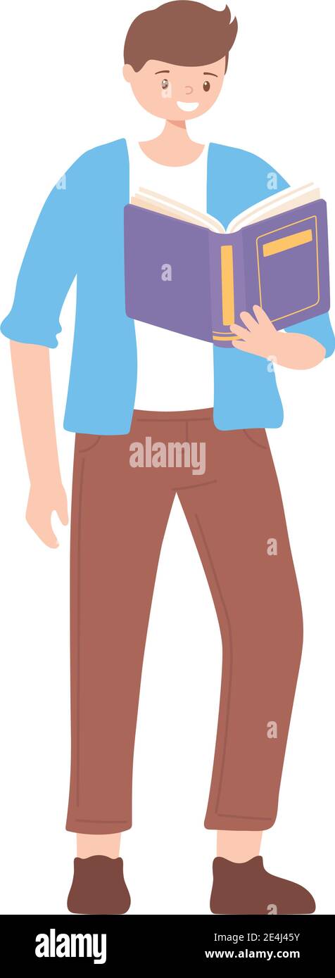 boy with book reading and studying education vector illustration Stock ...