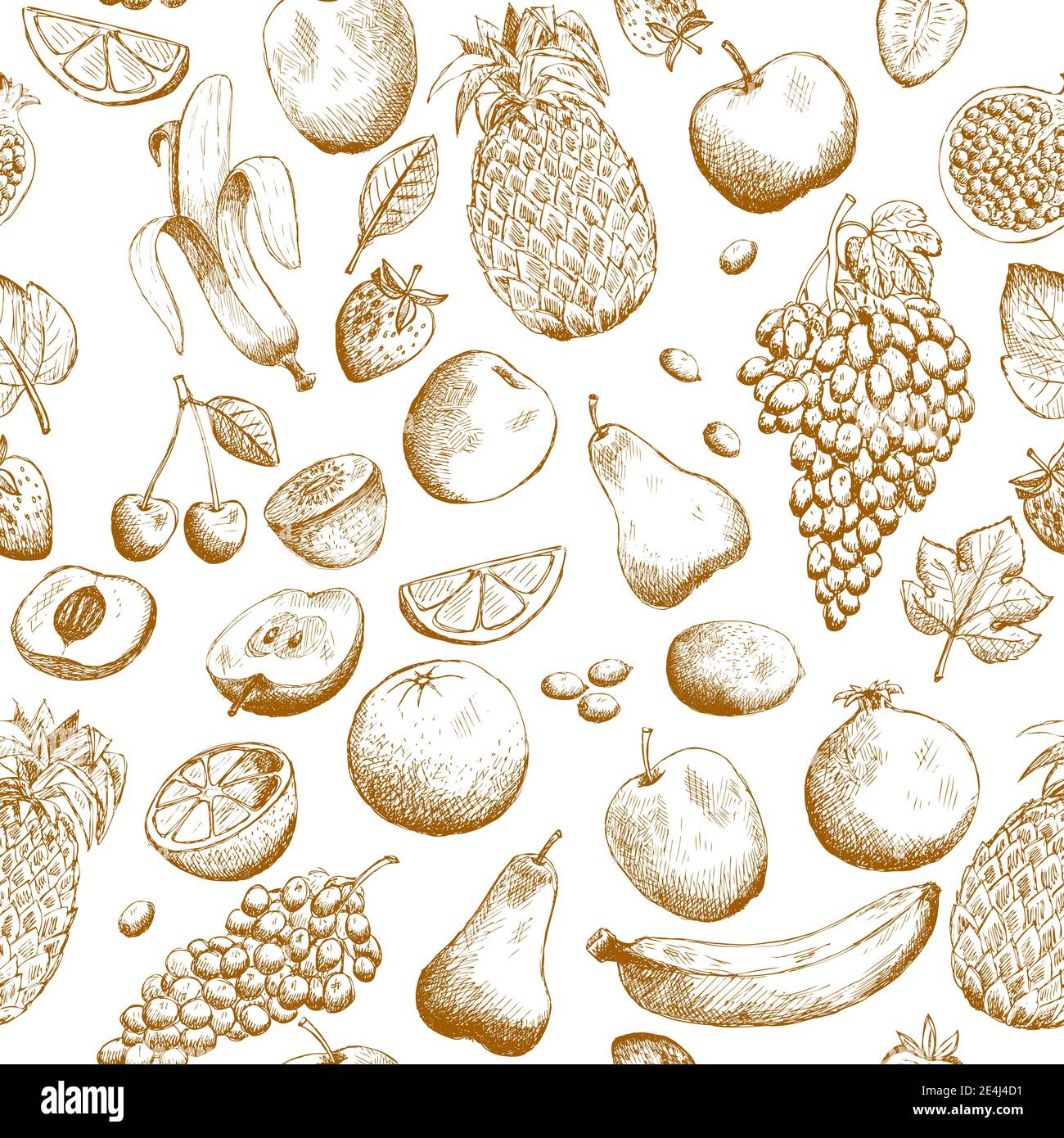Hand drawn fruits seamless pattern vector illustration Stock Vector