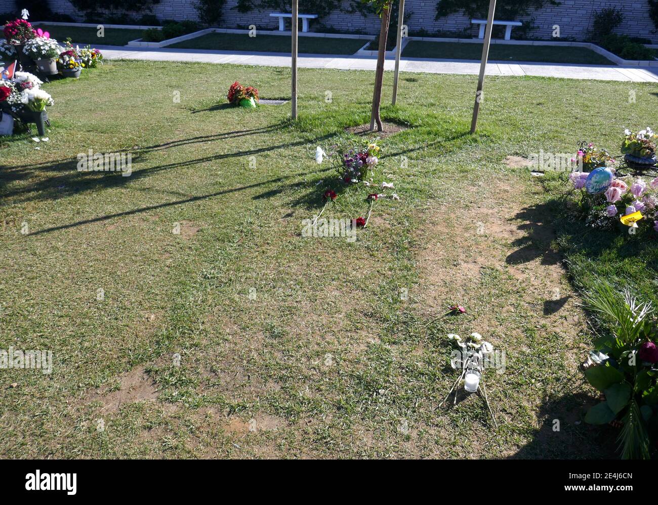 Los Angeles, California, USA 21st January 2021 A general view of atmosphere of Rapper Nipsey Hussle's Grave (unmarked) at Forest Lawn Memorial Park Hollywood Hills on January 21, 2021 in Los Angeles, California, USA. Photo by Barry King/Alamy Stock Photo Stock Photo