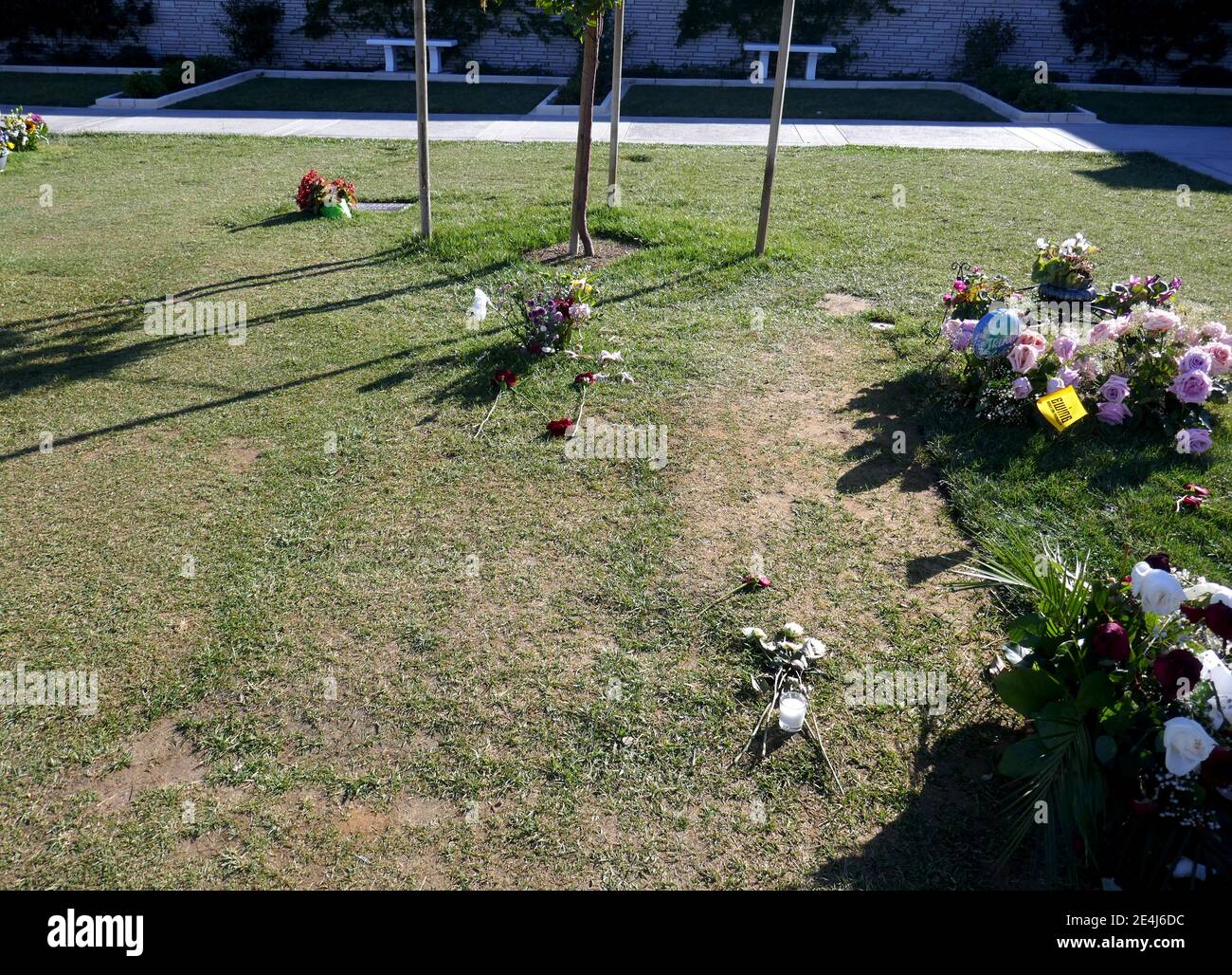 Los Angeles, California, USA 21st January 2021 A general view of atmosphere of Rapper Nipsey Hussle's Grave (unmarked) at Forest Lawn Memorial Park Hollywood Hills on January 21, 2021 in Los Angeles, California, USA. Photo by Barry King/Alamy Stock Photo Stock Photo