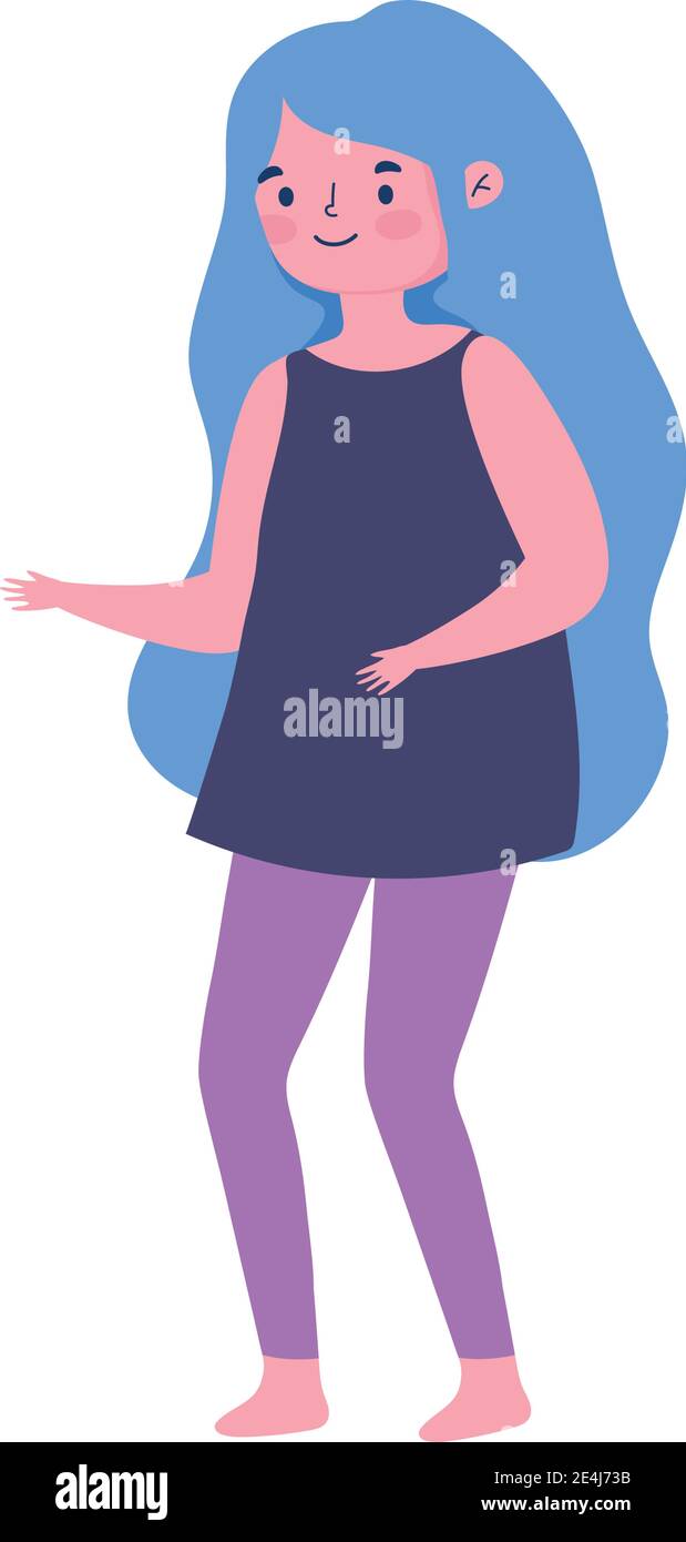 character woman blue hair female cartoon standing over white background