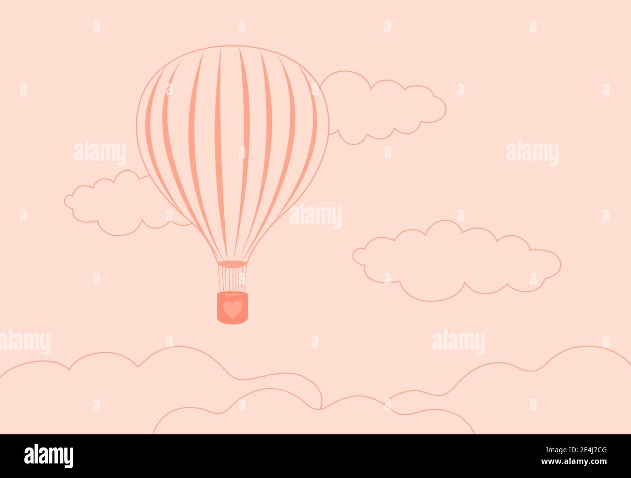 Valentines day background with pink air balloon flying in the clouds on ...