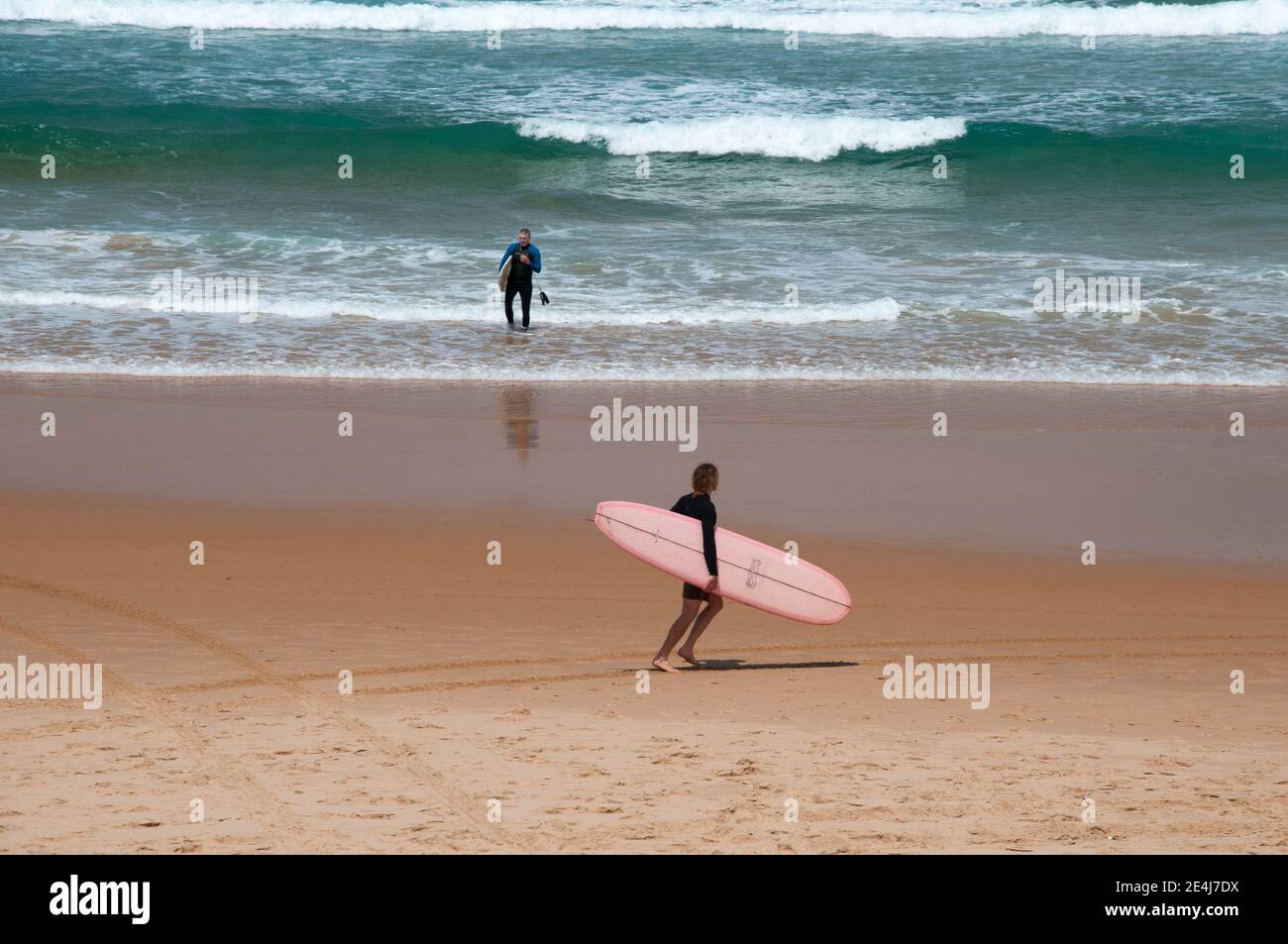 Surfers at Cape Woolamai Beach, Phillip Island, Vic Stock Photo