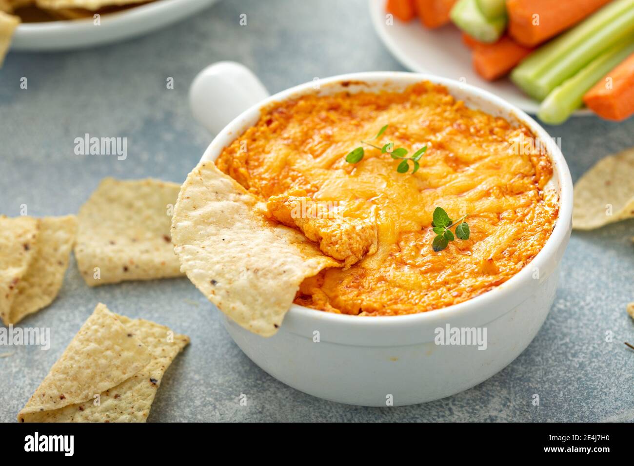 Buffalo chicken dip with chips Stock Photo Alamy