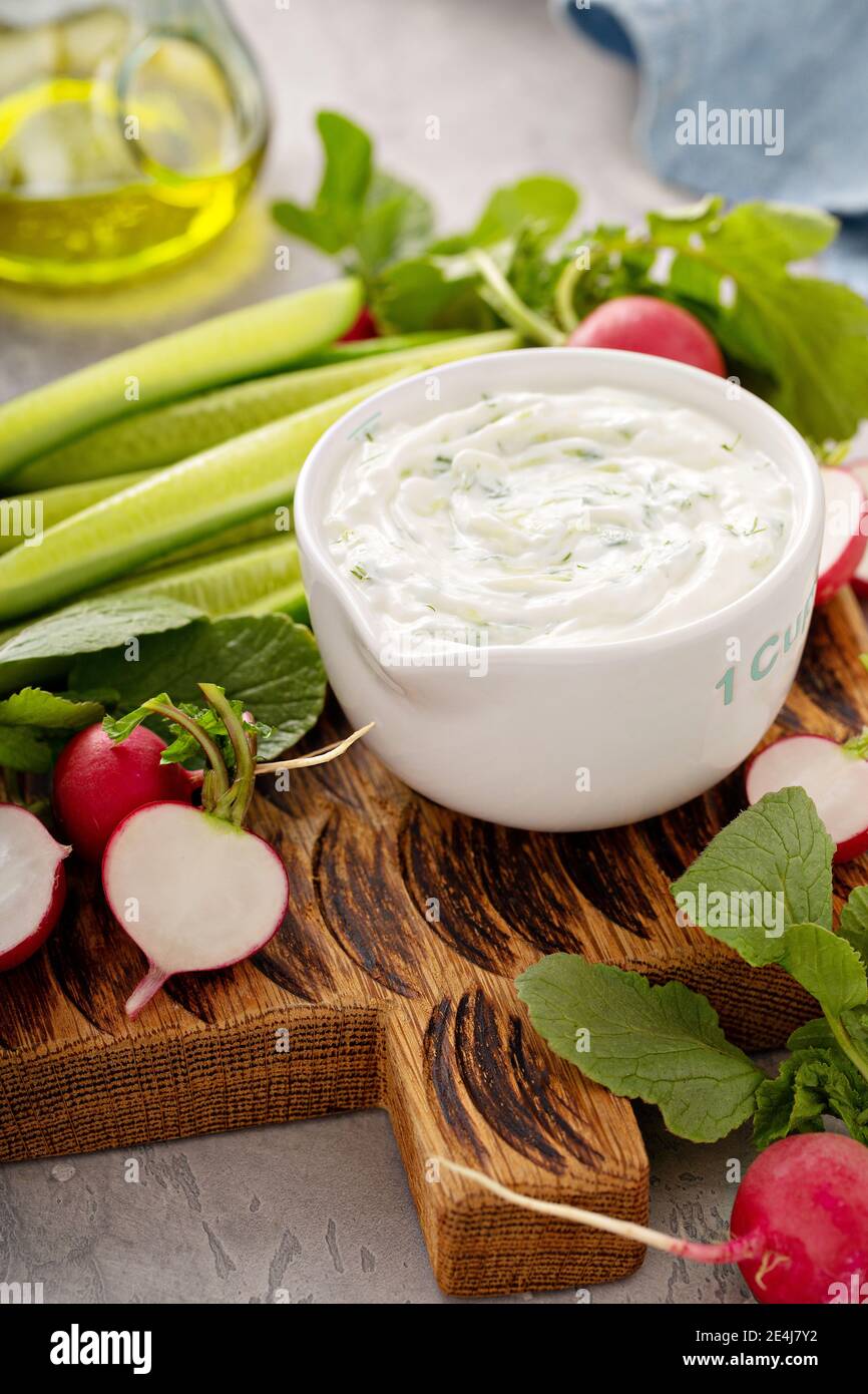 Homemade tzatziki dip or sauce Stock Photo