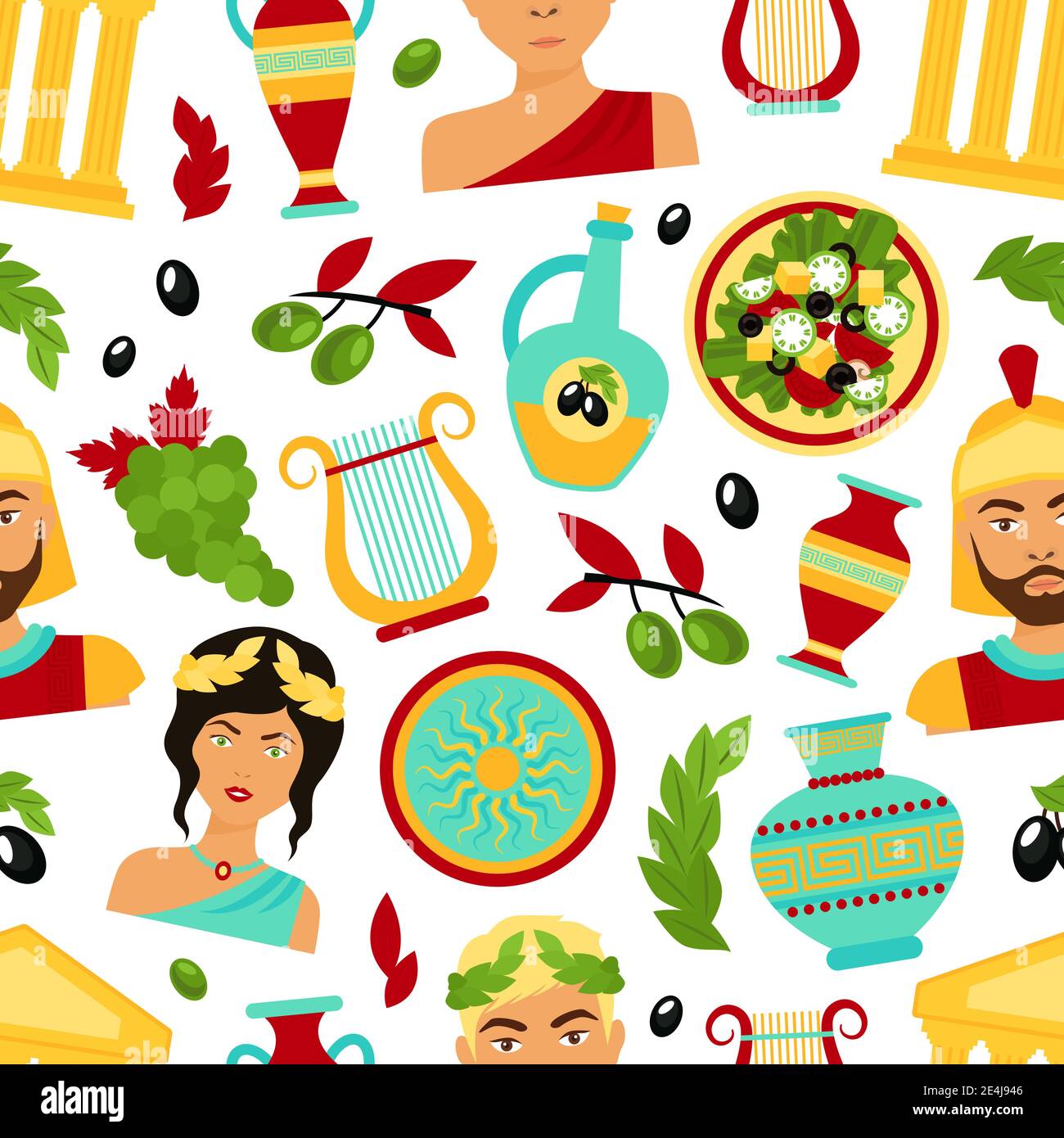 Greece seamless pattern with traditional greek architecture vase grape ...