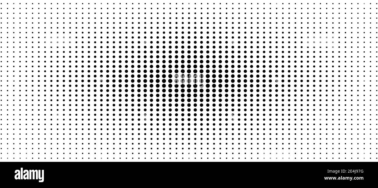 Symmetrical halftone pattern. Audio equalizer concept. Black spots, white background. Vector monochrome dotted lines. Black and white abstract design Stock Vector