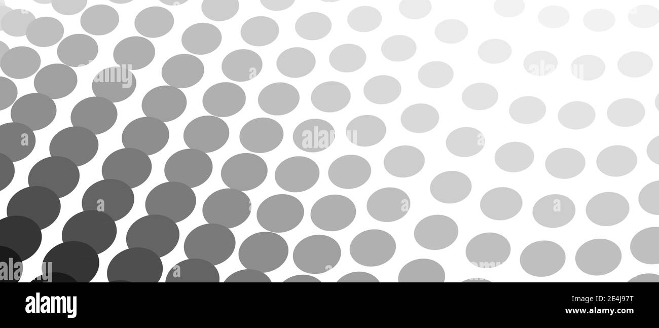 Black and gray circles on a white background. Halftone pattern. Monochrome spotted curves. Technology design. Abstract diagonal lines. Vector EPS10 Stock Vector