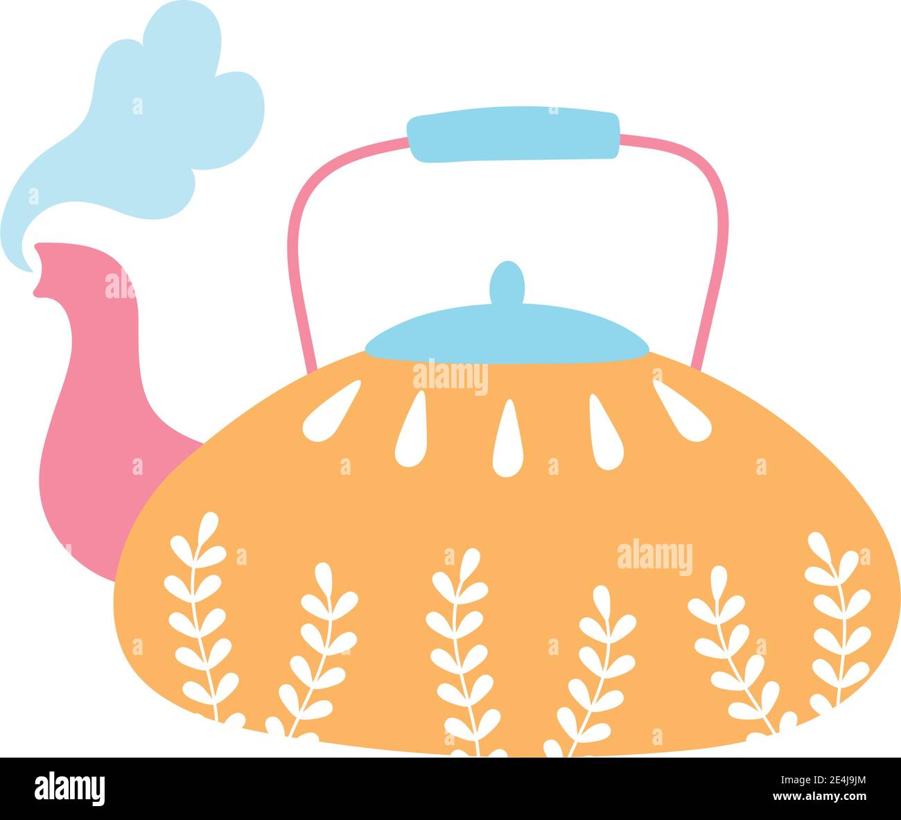 tea and coffee kettle floral ornament icon over white background vector