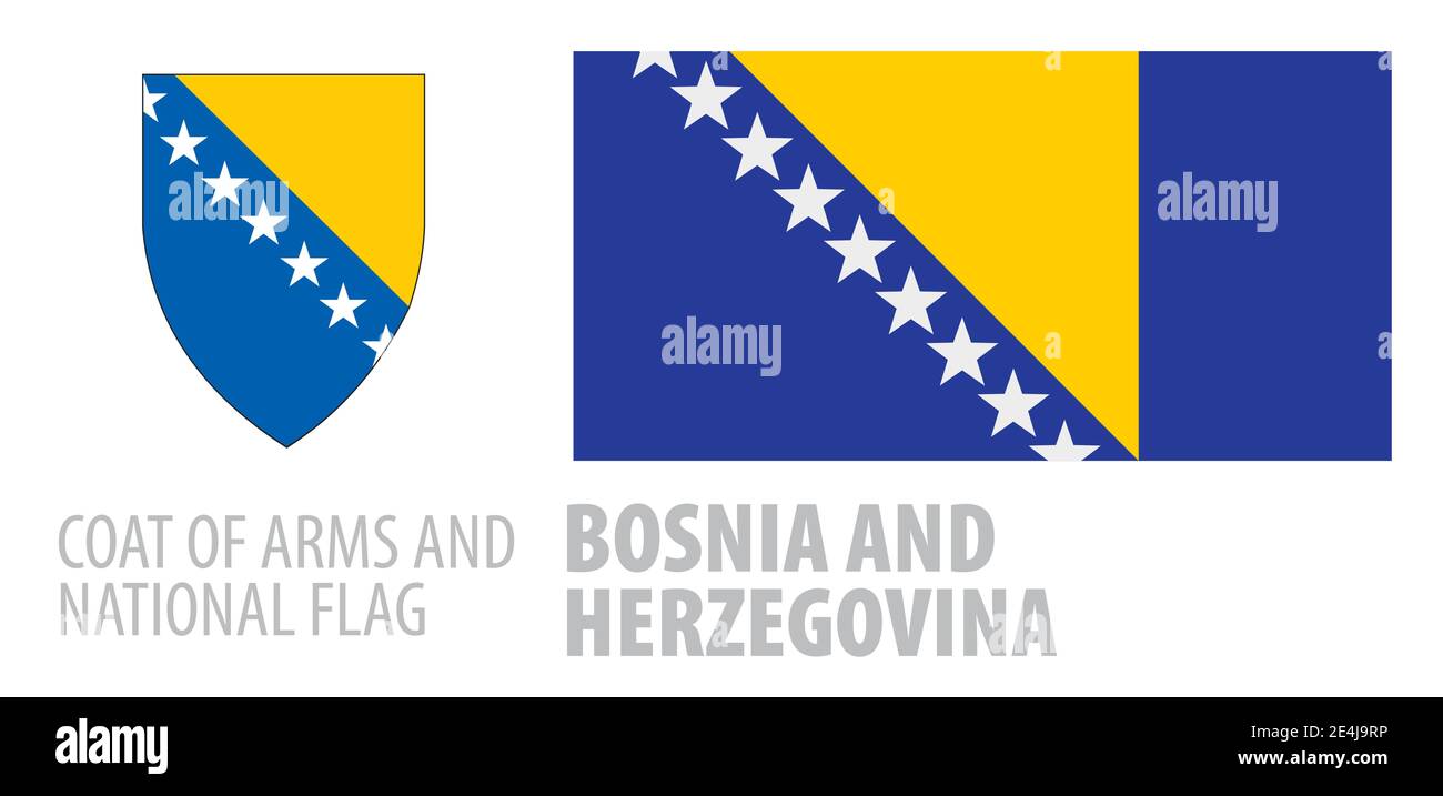 Vector set of the coat of arms and national flag of Bosnia and Herzegovina Stock Vector