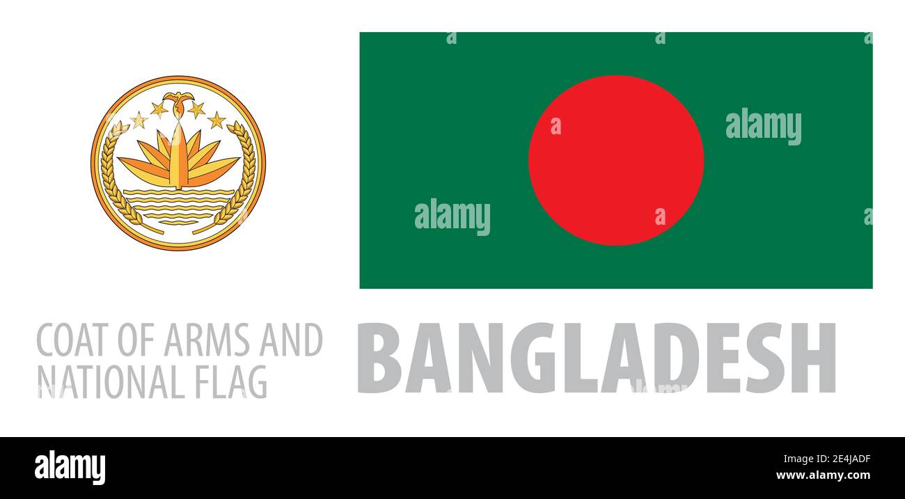 Vector set of the coat of arms and national flag of Bangladesh Stock