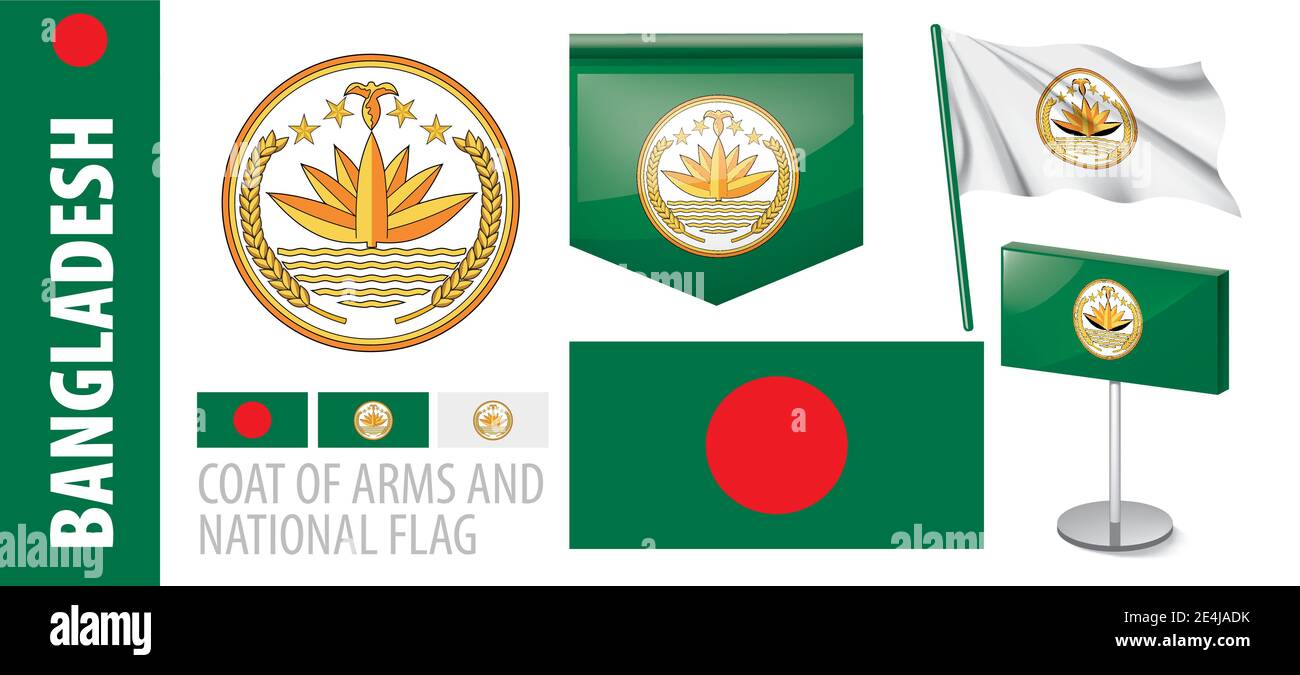 Vector set of the coat of arms and national flag of Bangladesh Stock