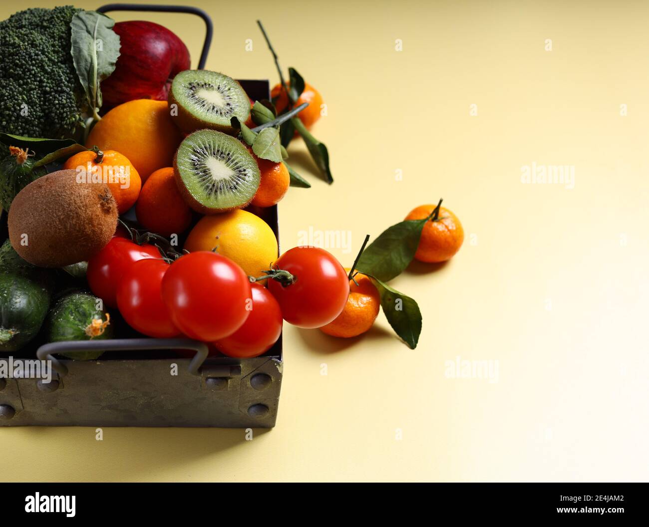 fresh organic fruits and vegetables in a box Stock Photo - Alamy