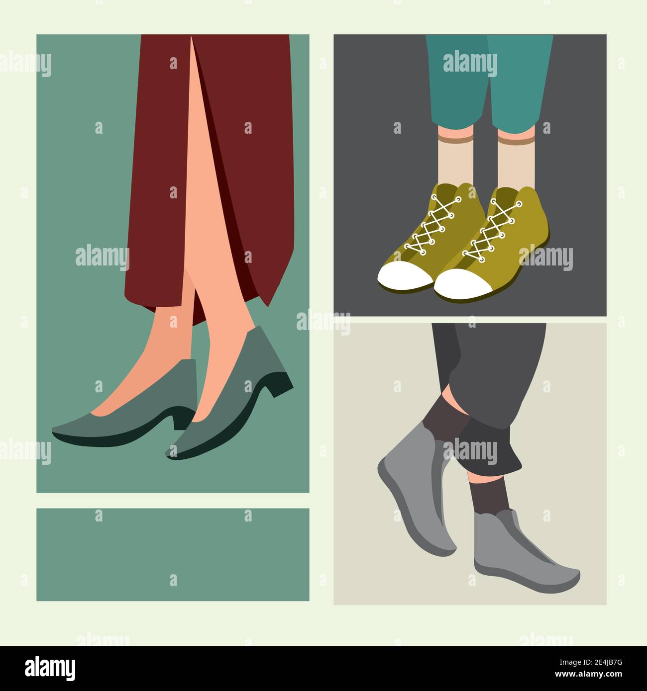 female and male trendy shoes set design, Cloth fashion style wear and ...