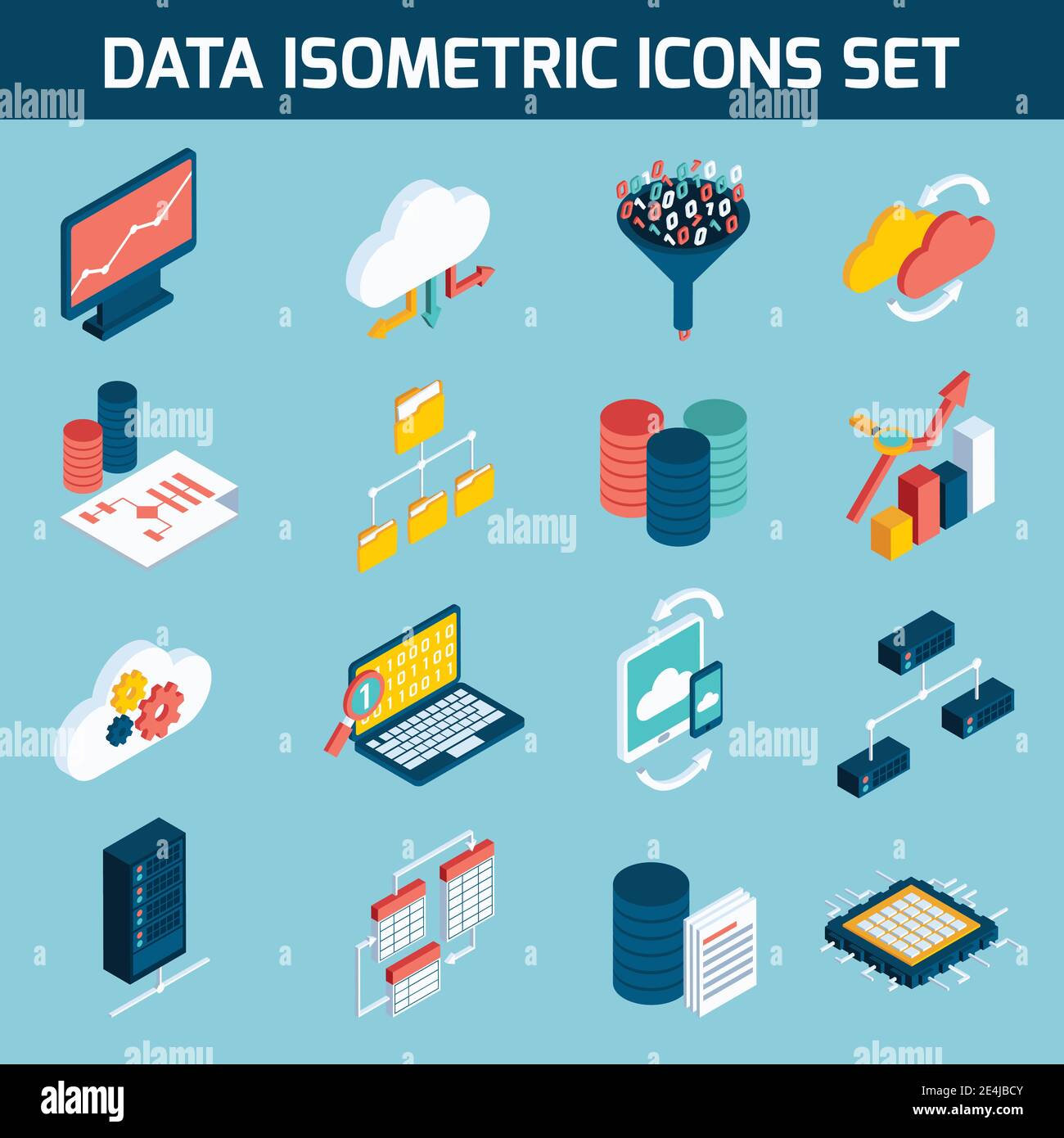 Data analysis digital analytics data processing icons isometric set ...