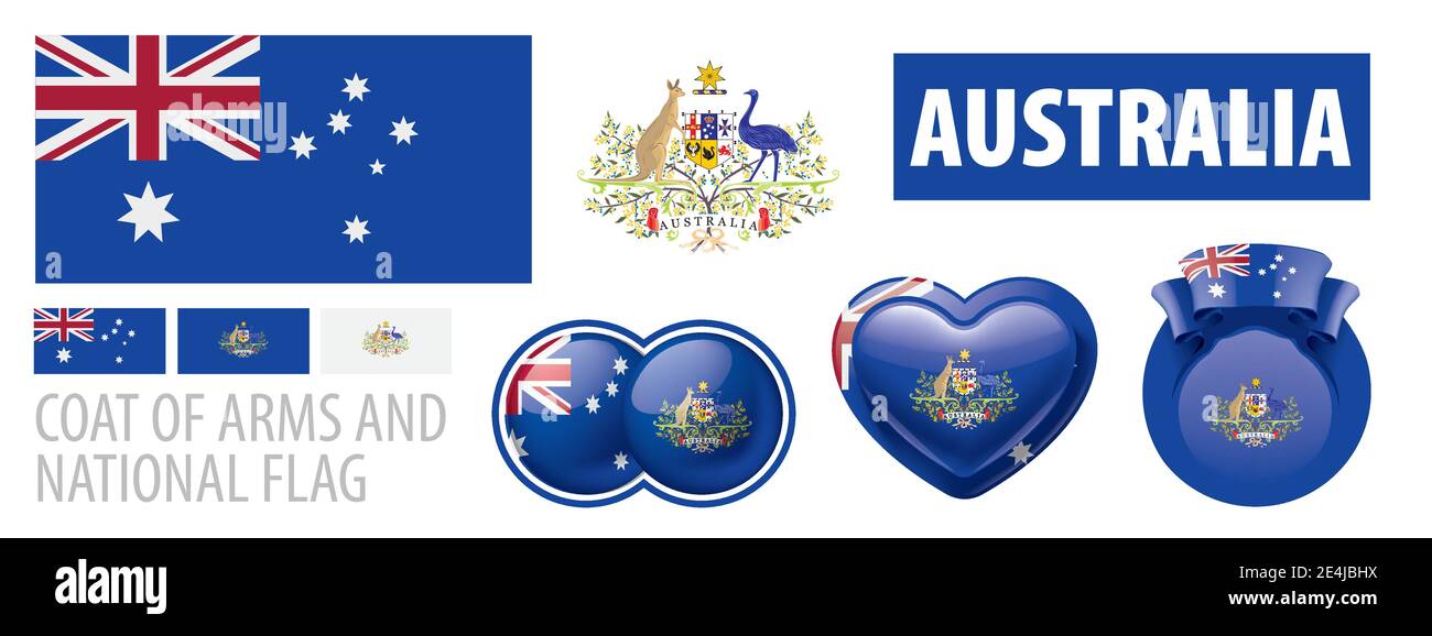 Vector set of the coat of arms and national flag of Australia Stock ...