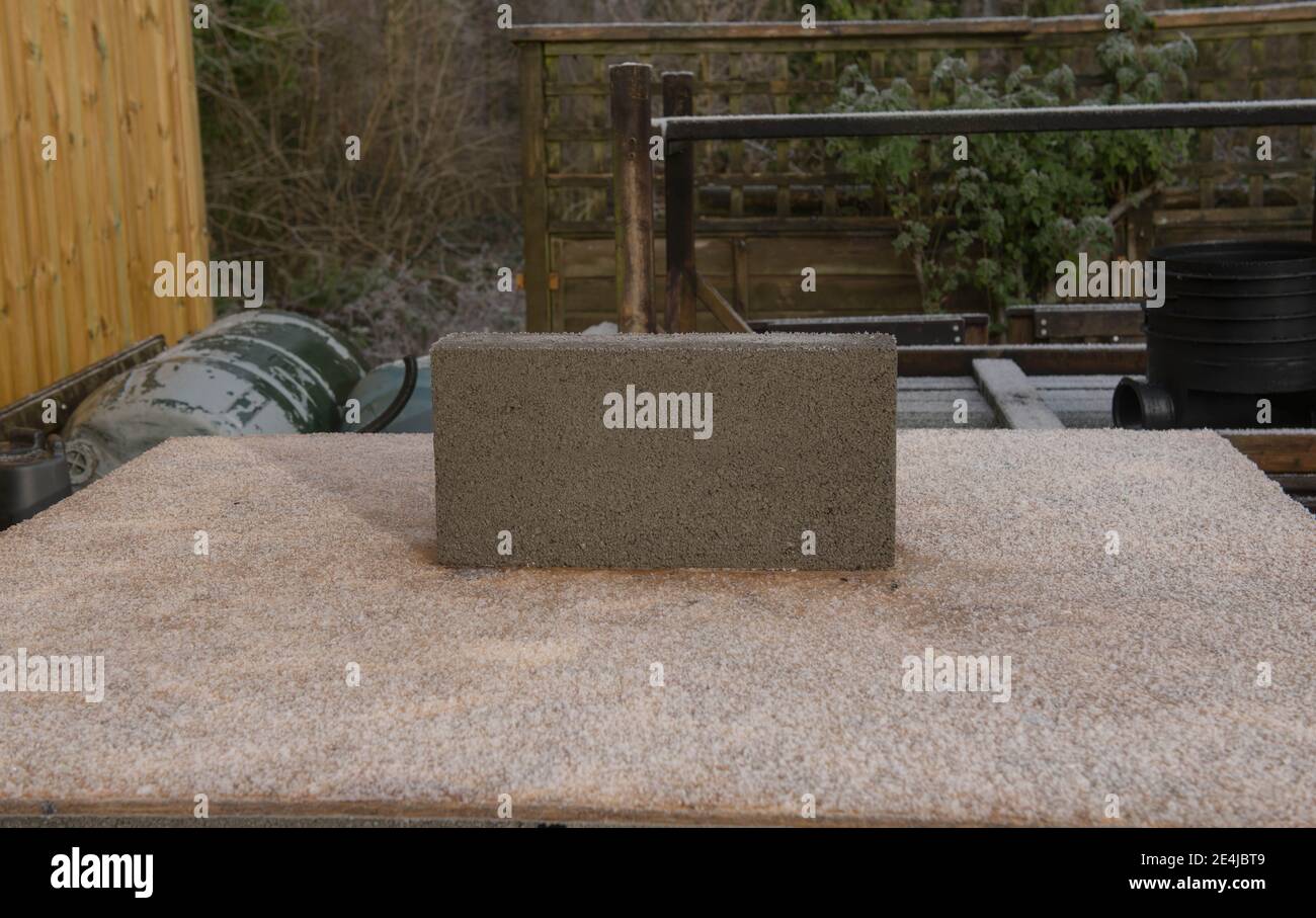 Aerated Concrete Building Breeze Block Covered in Frost on a