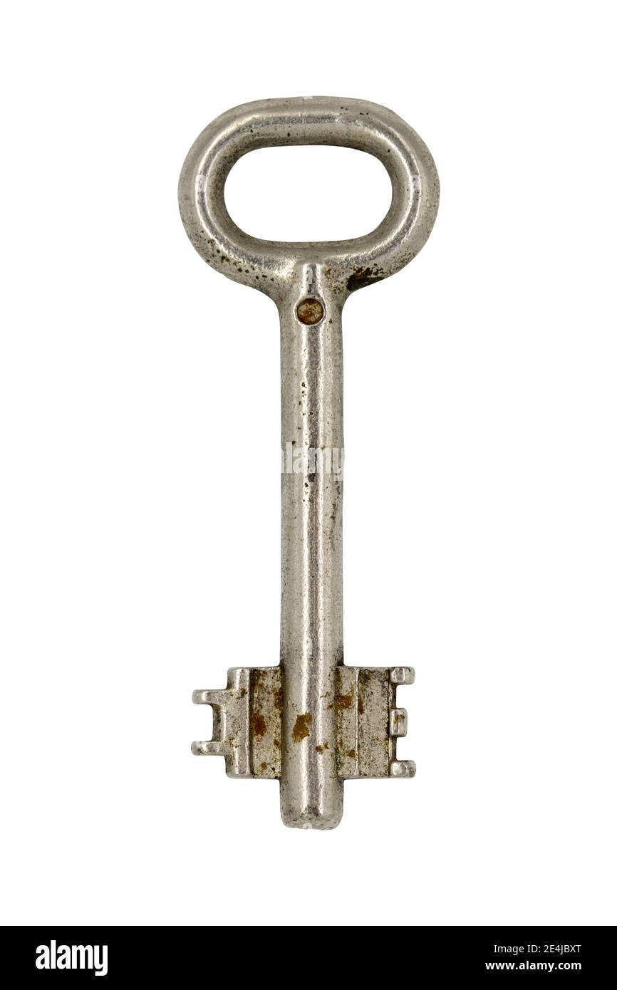 Old vintage metal key isolated on white background Stock Photo - Alamy