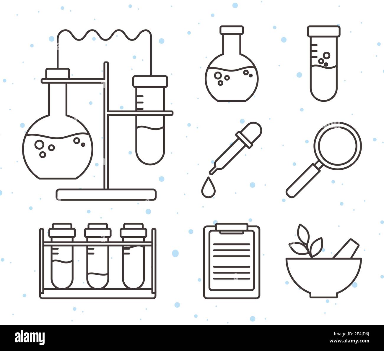chemistry science education laboratory sample icons, line style vector