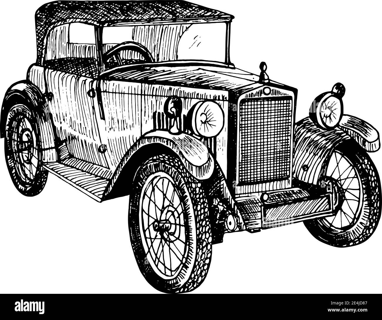 Hand drawn vector tracing vintage retro car, doodle sketch graphics monochrome illustration on white background Stock Vector