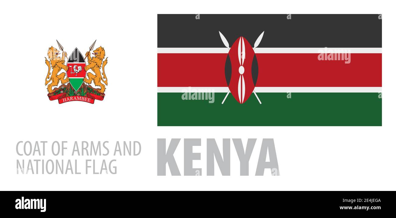Vector set of the coat of arms and national flag of Kenya Stock Vector