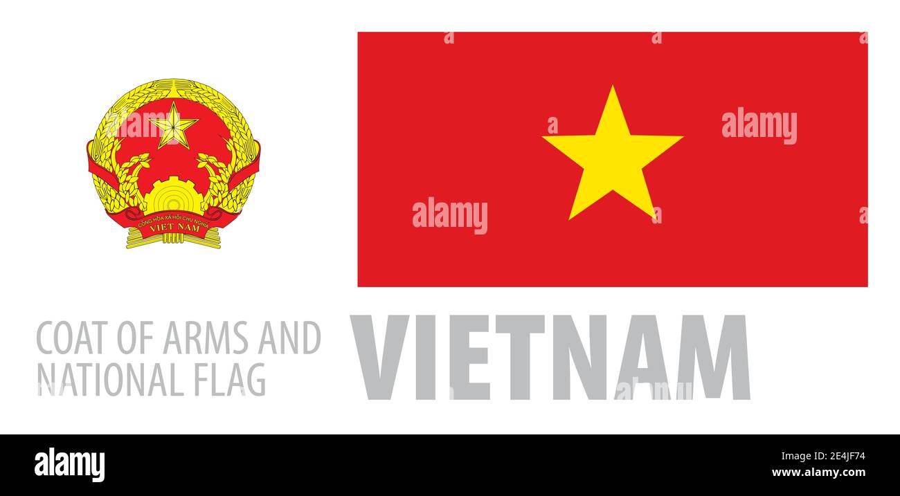 Vector set of the coat of arms and national flag of Vietnam Stock Vector