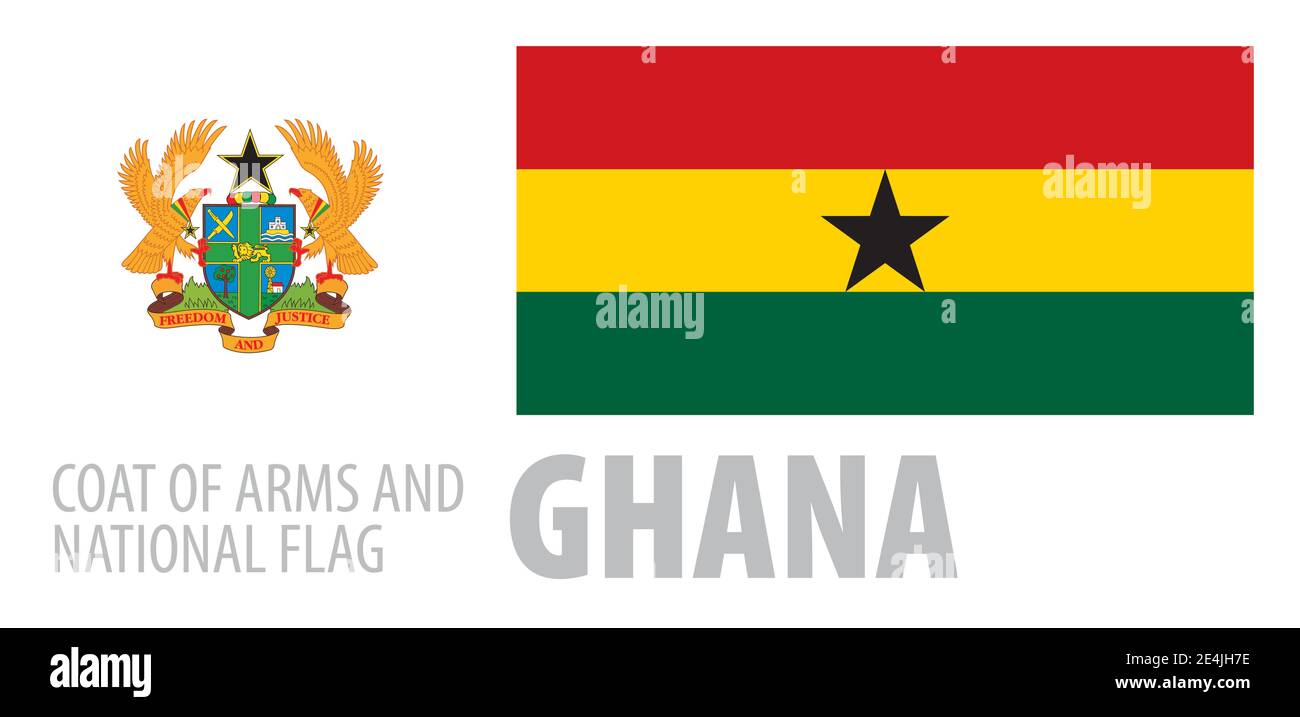 Vector set of the coat of arms and national flag of Ghana Stock Vector