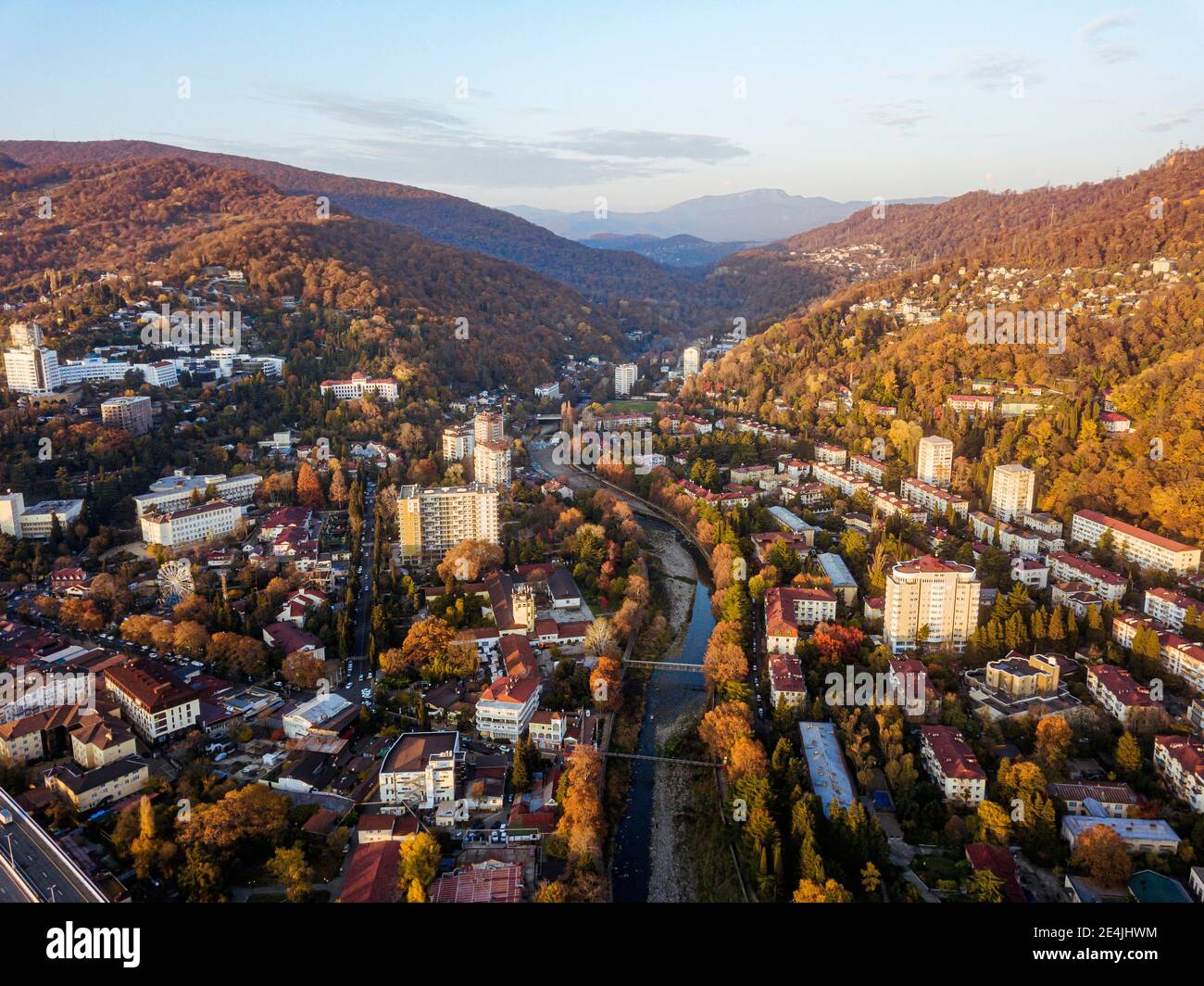 Russia, Krasnodar Krai, Sochi, Aerial view of Khosta district in autumn Stock Photo