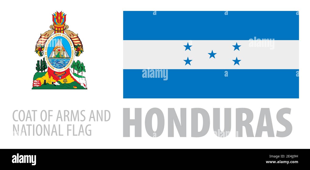 Vector set of the coat of arms and national flag of Honduras Stock