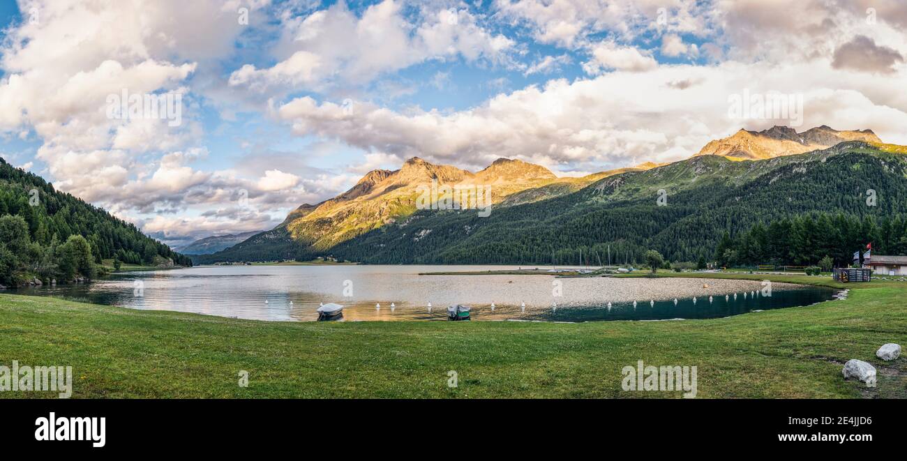 Switzerland, Canton of Grisons, Silvaplana, Panorama of shore of Silvaplana Lake Stock Photo Alamy